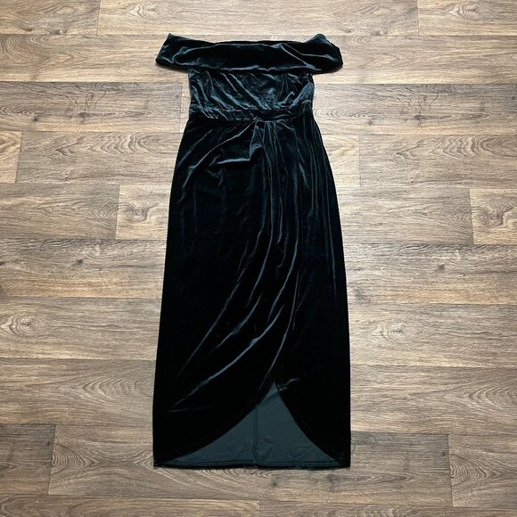 Lulu's I'm Enchanted Velvet Off-the-Shoulder Maxi Dress Holiday Green Size Large - Picture 6 of 10